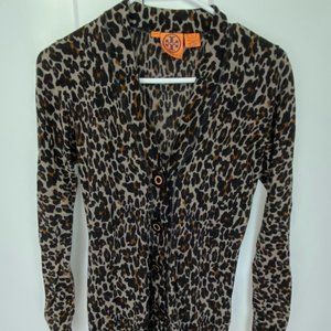 Tory Burch 100% Wool Leopard Cardigan Sweater Size Small